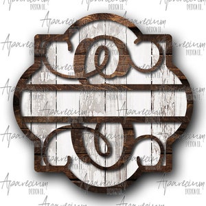 DIGITAL FILE Brown Wooden and White Shiplap Split Monogram E Quatrefoil Door Hanger Sublimation Design