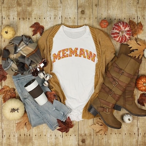 DIGITAL FILE Varsity Stitch Fall Floral Pumpkin Memaw Sublimation Design