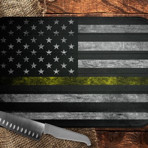 DIGITAL FILE Wooden American Flag Yellow Line Rectangle Cutting Board Sublimation Design