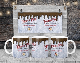 DIGITAL FILE North Pole Hot Chocolate Company Snow Full Wrap Mug Sublimation Design