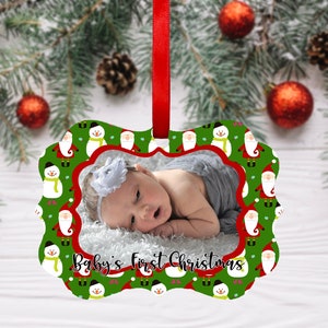 DIGITAL FILE Baby&#39;s First Christmas Photo Ornament Sublimation Template