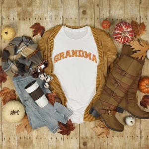 DIGITAL FILE Varsity Stitch Fall Floral Pumpkin Grandma Sublimation Design