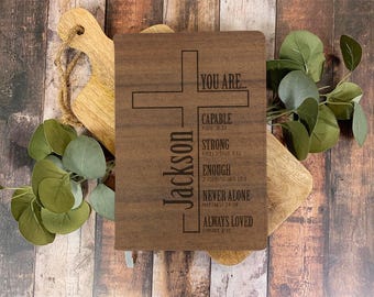 DIGITAL FILE You Are Cross Wooden Scripture Notebook Journal Sublimation Design