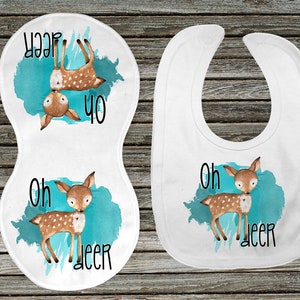 DIGITAL FILE Oh Deer Boho Watercolor Bib and Burp Cloth Monogram Sublimation Design