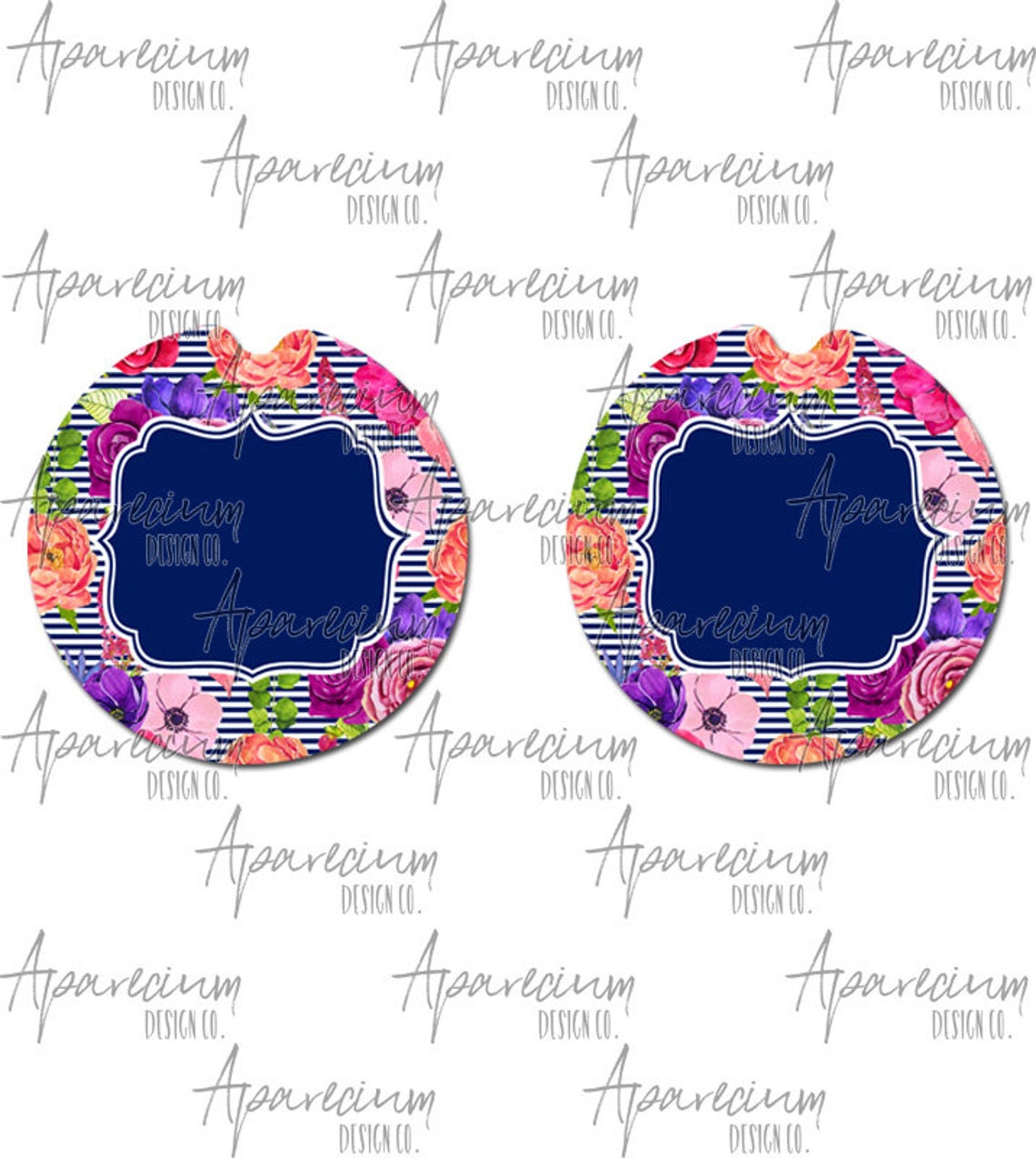 DIGITAL FILE Striped Roses Monogram Car Coaster Sublimation Template - Etsy