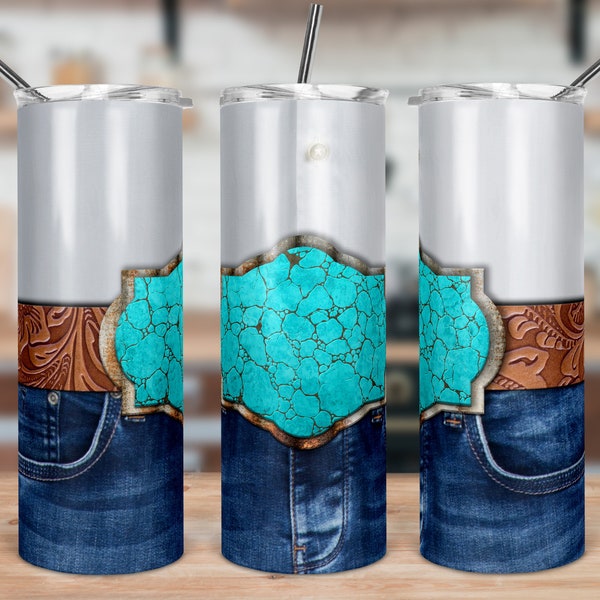 DIGITAL FILE Turquoise Belt Buckle Jeans Western Skinny Tumbler Sublimation Design