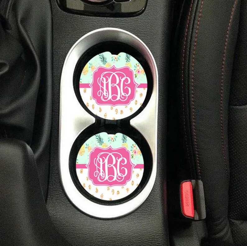 Download Pineapple Floral Monogram Car Coaster Sublimation Template | Etsy