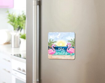 DIGITAL FILE Watercolor Flamingo Beach Square Magnet Sublimation Design
