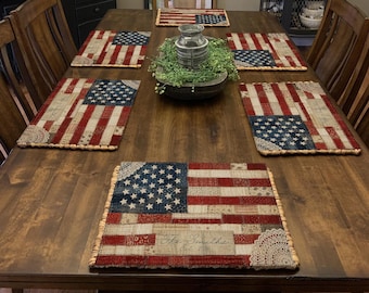 DIGITAL FILE Cottagecore Patchwork Americana American Flag Rectangle Placemat Cutting Board Sublimation Design