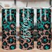 Turquoise and Rose Gold Glitter Leopard Print Skinny Tumbler Sublimation Design