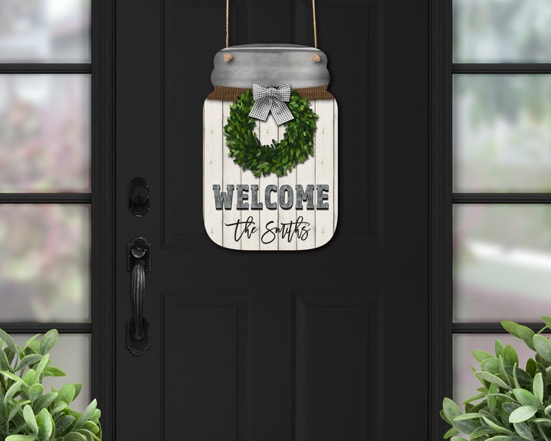 Boxwood Wreath Wooden Mason Jar Door Hanger Etsy