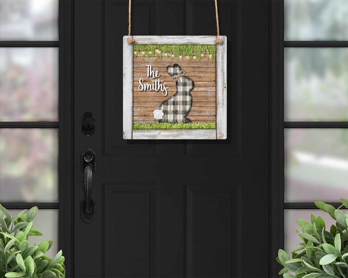 DIGITAL FILE Wooden Buffalo Plaid Easter Bunny Square Door Hanger ...