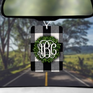 DIGITAL FILE White Buffalo Plaid Boxwood Wreath Rectangle Air Freshener Sublimation Design