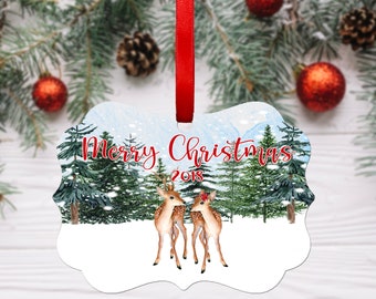 DIGITAL FILE Watercolor Winter Deer Christmas Ornament Sublimation Template