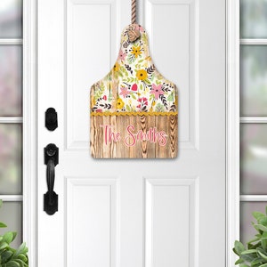 DIGITAL FILE Floral Painted Wooden Cow Tag Door Hanger Sublimation Design