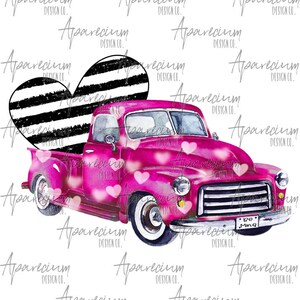 DIGITAL FILE Vintage Pink Truck Valentine&#39;s Day Sublimation Design