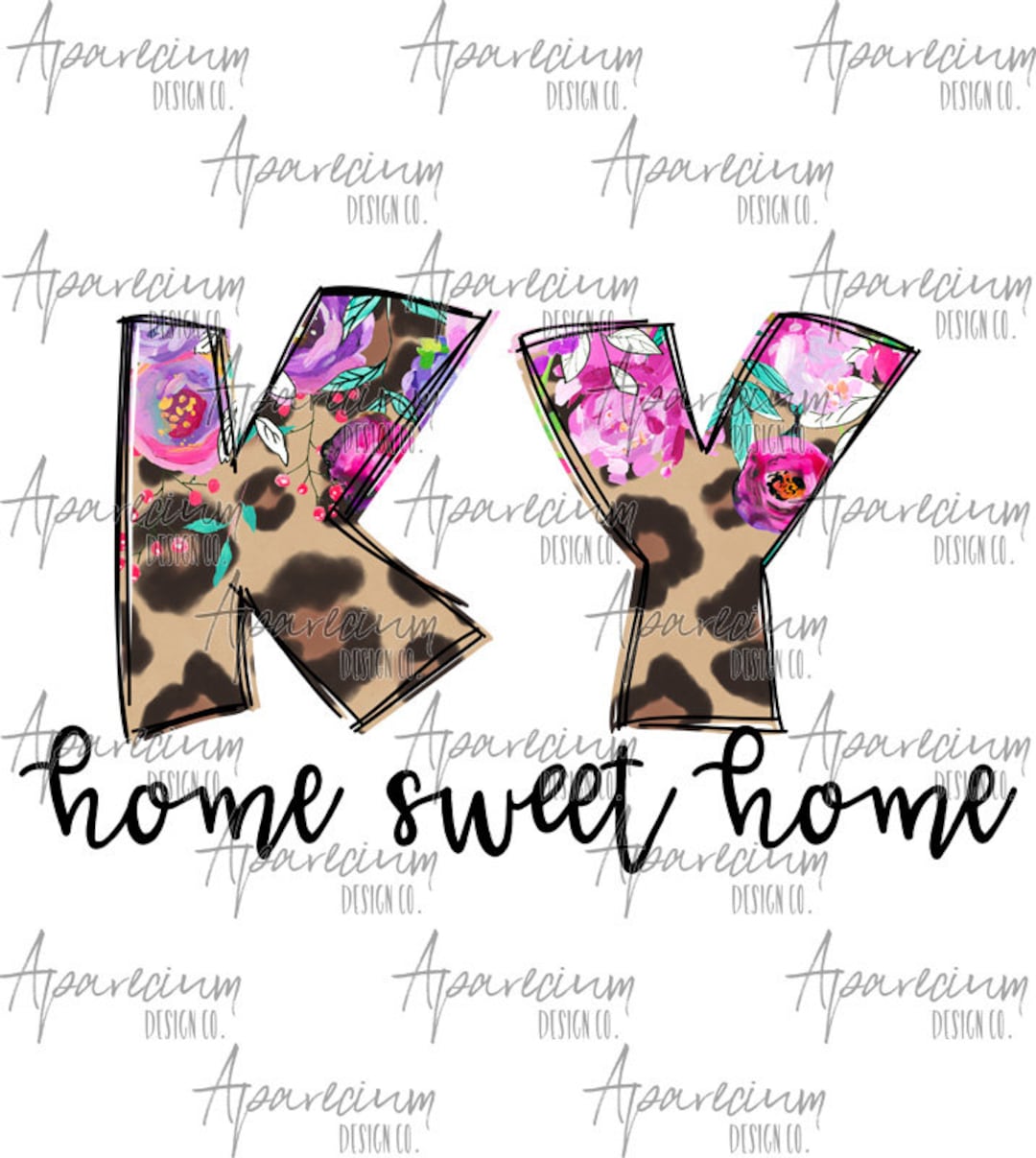 DIGITAL FILE Floral and Leopard Print Kentucky State Abbreviation Home