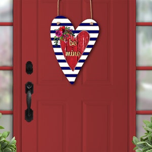 DIGITAL FILE Navy and Gold Striped Be Mine Heart Door Hanger Sublimation Design