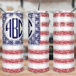 DIGITAL FILE State of Pennsylvania American Flag Typography Skinny Tumbler Sublimation Design
