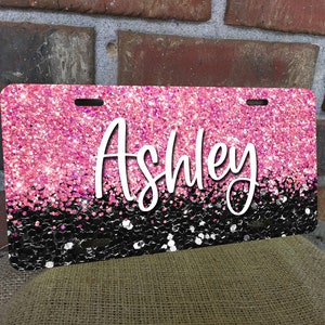 DIGITAL FILE Black and Pink Glitter License Plate Sublimation Template