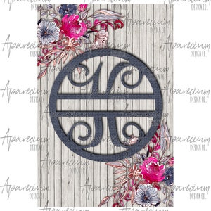 DIGITAL FILE Pink and Navy Floral White Shiplap Split Monogram K Garden Flag Sublimation Design