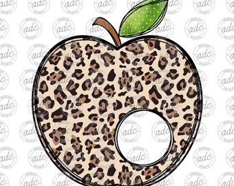 DIGITAL FILE Leopard Print Monogram Apple Teacher Sublimation Design