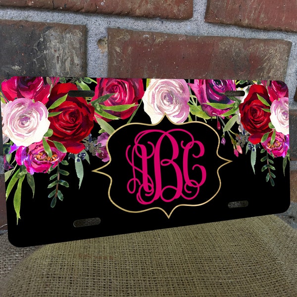 DIGITAL FILE Black Rose Floral Drop License Plate Sublimation Template
