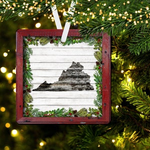 DIGITAL FILE Wooden State of Virginia Christmas Greenery Square Ornament Sublimation Design Template