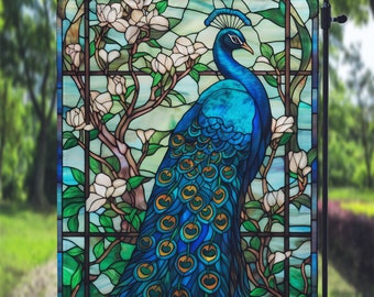 DIGITAL FILE Stained Glass Look Peacock Garden Flag Sublimation Template