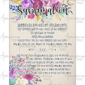 DIGITAL FILE Sublimation Transfer Instruction Printable Template