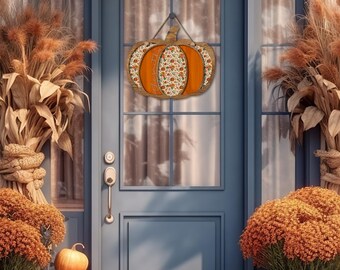 DIGITAL FILE Wooden Floral Pumpkin Door Hanger Sublimation Design