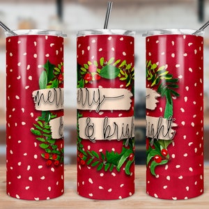 DIGITAL FILE Merry and Bright Christmas Skinny Tumbler Sublimation Design