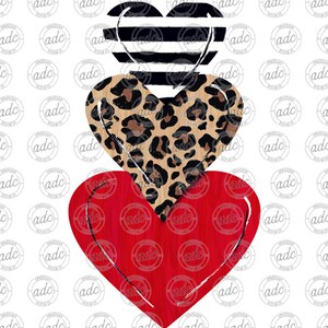 DIGITAL FILE Valentine's Day Striped Leopard Print Stacked Hearts Door Hanger Sublimation Design