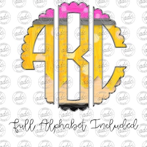 DIGITAL FILE Pencil Monogram Alphabet Bundle Sublimation Design