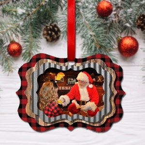 DIGITAL FILE Wooden Tin and Buffalo Plaid Photo Ornament Sublimation Template