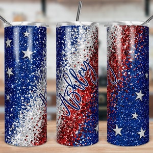DIGITAL FILE Red White and Blue Glitter Skinny Tumbler Sublimation Design