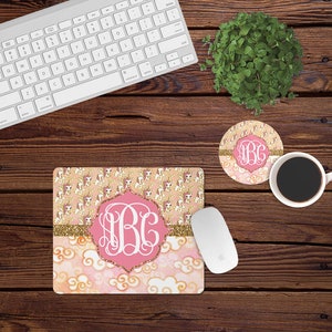 DIGITAL FILE Golden Unicorn Mouse Pad and Coaster Desk Set Sublimation Design