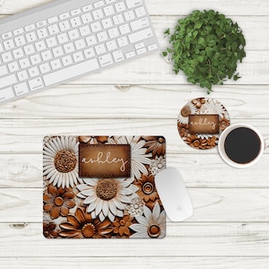 DIGITAL FILE Leather Floral  Mouse Pad and Coaster Desk Set Sublimation Design