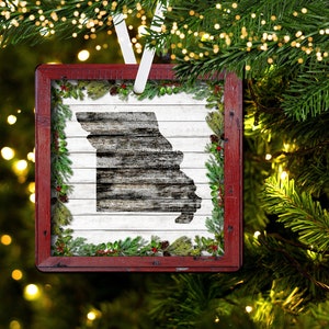 DIGITAL FILE Wooden State of Missouri Christmas Greenery Square Ornament Sublimation Design Template
