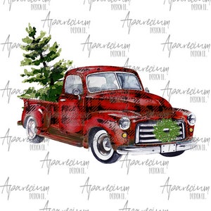 DIGITAL FILE Buffalo Plaid Vintage Red Truck Christmas Sublimation Design