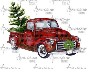 FILE DIGITALE Buffalo Plaid Vintage Red Truck Natale Design a sublimazione