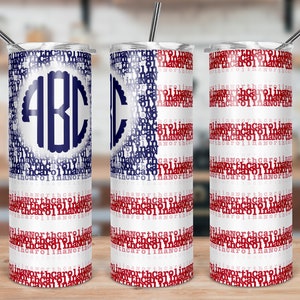 DIGITAL FILE State of North Carolina American Flag Typography Skinny Tumbler Sublimation Design