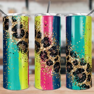 DIGITALE DATEI Glitter Leopard Print Helle Farbstriche Skinny Tumbler Sublimationsdesign