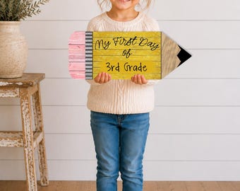 DIGITAL FILE Floral Wooden Pencil My First Day of School Door Hanger Sublimation Design