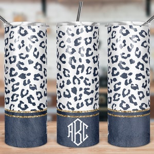 DIGITAL FILE Navy Blue Foil Leopard Print Skinny Tumbler Sublimation Design