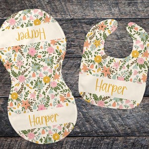 DIGITAL FILE Pastel Floral Bib and Burp Cloth Sublimation Design Bundle