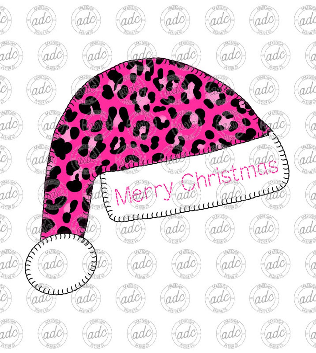 DIGITAL FILE Pink Leopard Print Santa Hat Merry Christmas Sublimation Design Etsy