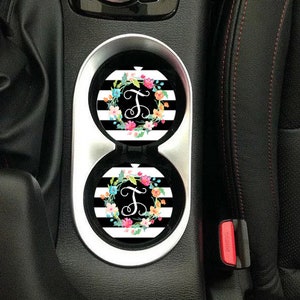 DIGITAL FILE Black and White Stripe Floral Car Coaster Sublimation Template