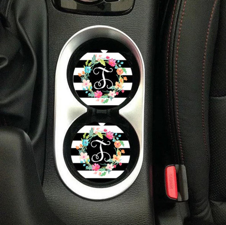 Download Black and White Stripe Floral Car Coaster Sublimation ...