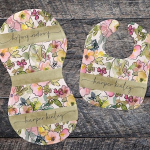 DIGITAL FILE Spring Floral Bib and Burp Cloth Sublimation Design Bundle